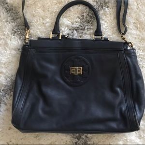 Gently used Tory Burch leather bag navy blue